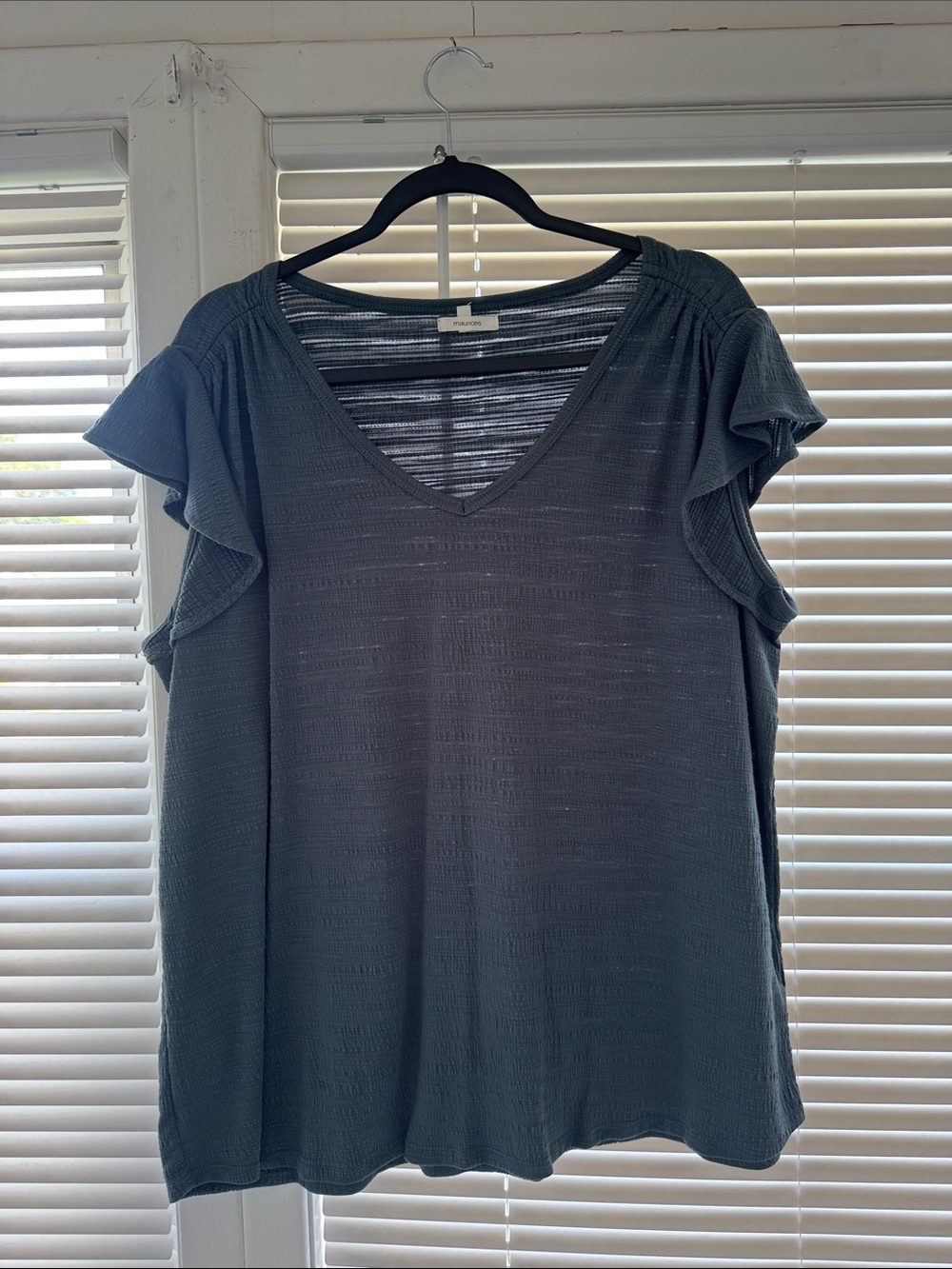 Maurices Dark Teal V-Neck Flutter Sleeve Top